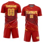 Red Sports Sublimation Jersey Uniform Lines Gold-White Soccer Custom