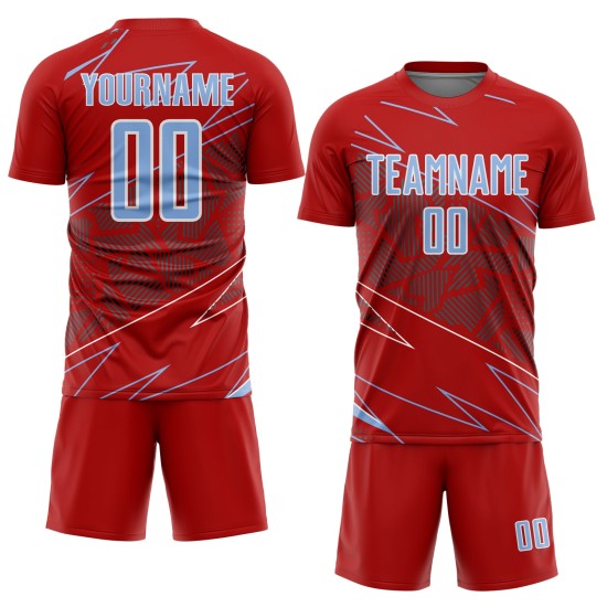 Uniform Custom Blue-White Jersey Red Light Soccer Sports Sublimation Lines