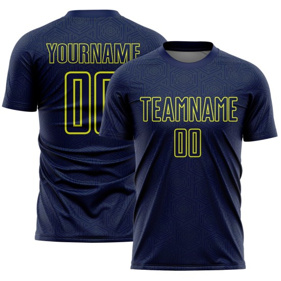 Uniform Shape Neon Geometric Sublimation Custom Sports Soccer Yellow Jersey Navy Uniform Shape Neon Geometric Sublimation Custom Sports Soccer Yellow Jersey Navy